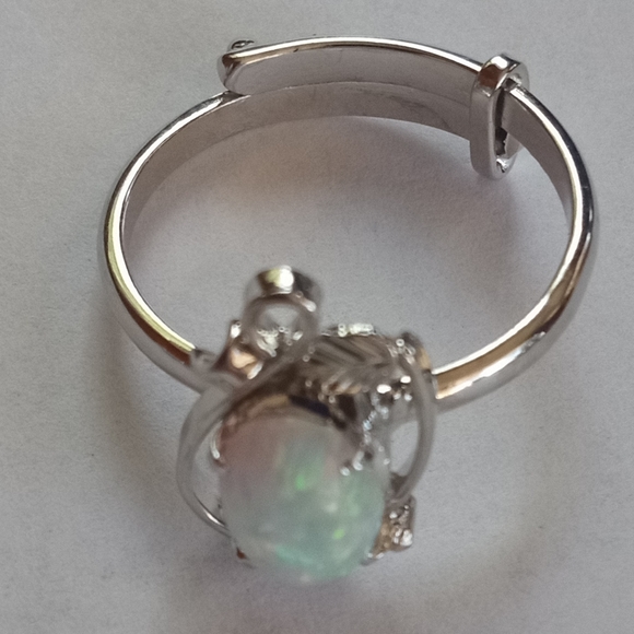 Opal Sterling Silver Adjustable Ring And Earrings Set - Picture 3 of 12